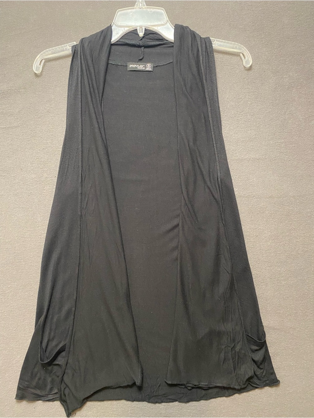 Popular Basics Black Sleeveless Open-Front Drape Cardigan- Small